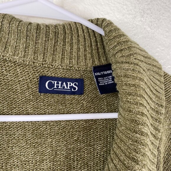 Chaps Cardigan Sweater Men's Green Sz XXL Shawl Collar Crest Grandpa Oversized - Picture 3 of 7